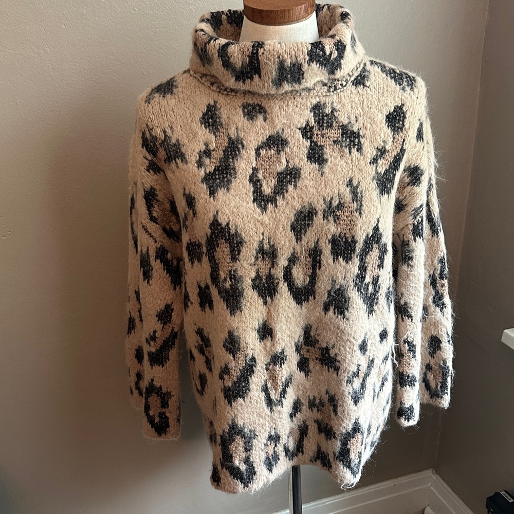 Kate Spade Leopard Print Cowl-Neck Sweater - Cream/Black Medium